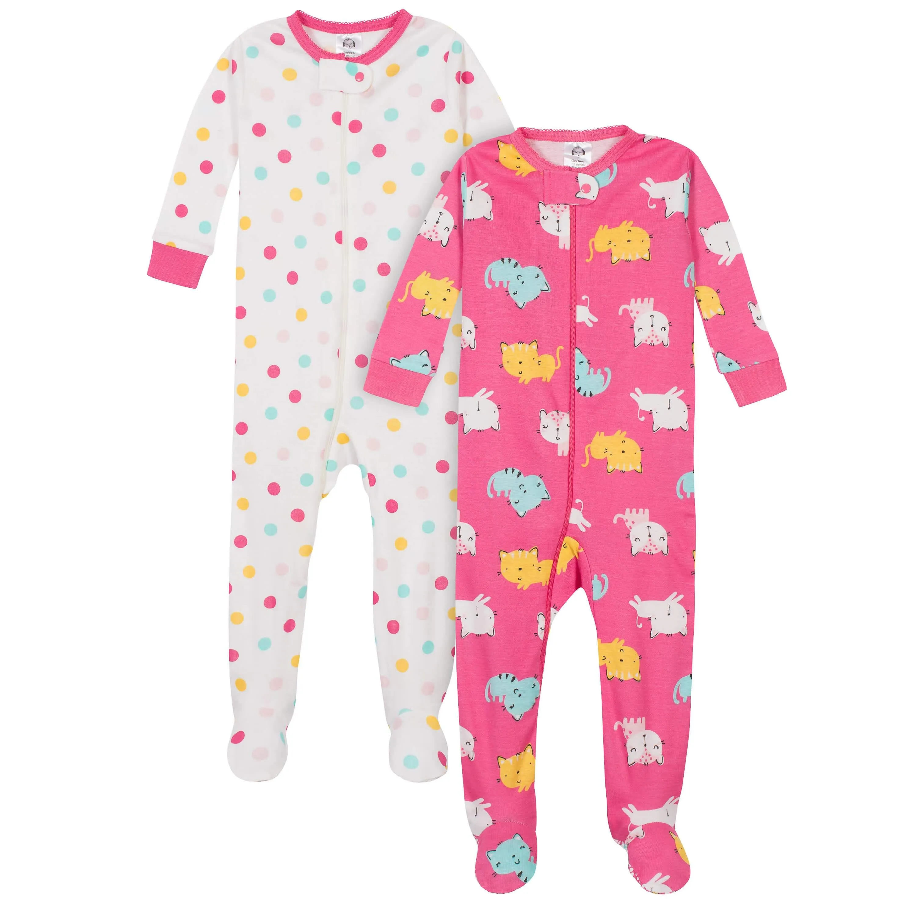 2-Pack Baby & Toddler Girls Cats Snug Fit Footed Cotton Pajamas