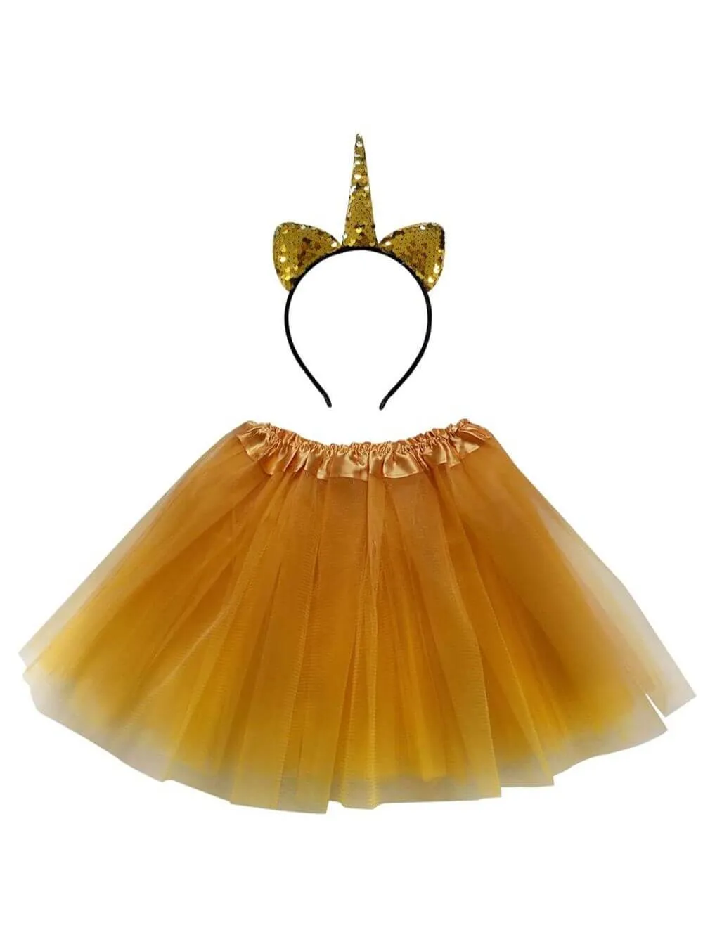 Adult Gold Unicorn Costume - Tutu Skirt & Flip Sequin Headband Horn Set for Adult or Plus Size