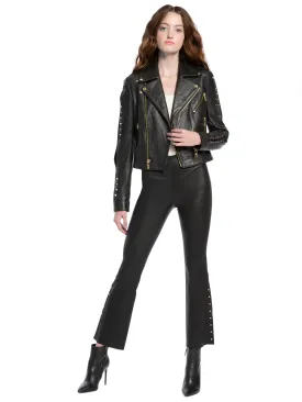 ALICE   OLIVIA- Cody Leather Metal Bar Jacket Black/Gold