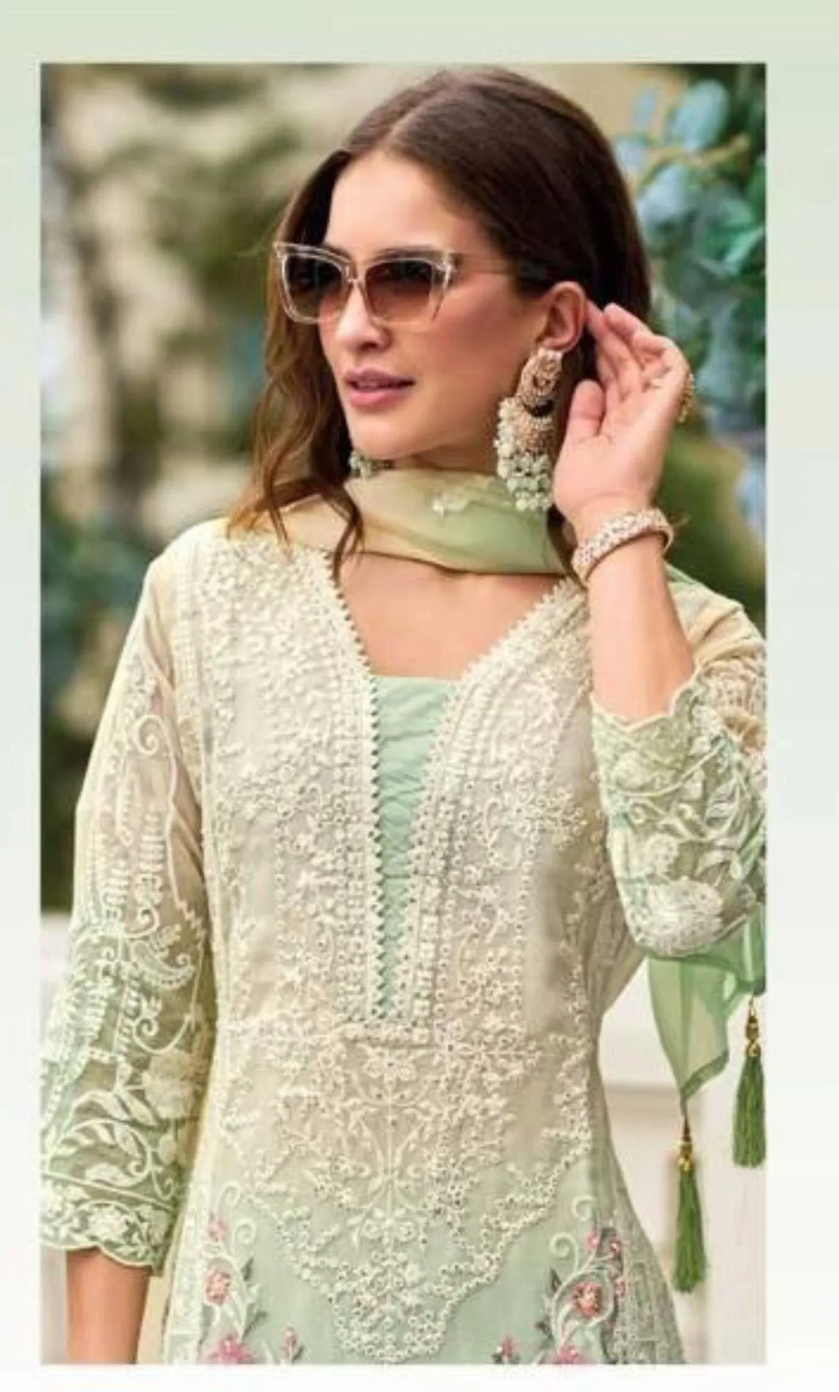 Appealing Green Color Organza Embroidery Salwar Suits With Dupatta