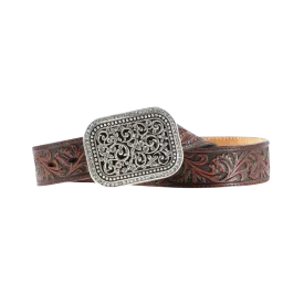 Ariat Ladies Filigree Tooled Dark Brown Leather Belt