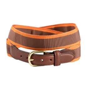 Brown & Orange Grosgrain Ribbon Leather Tab Belt