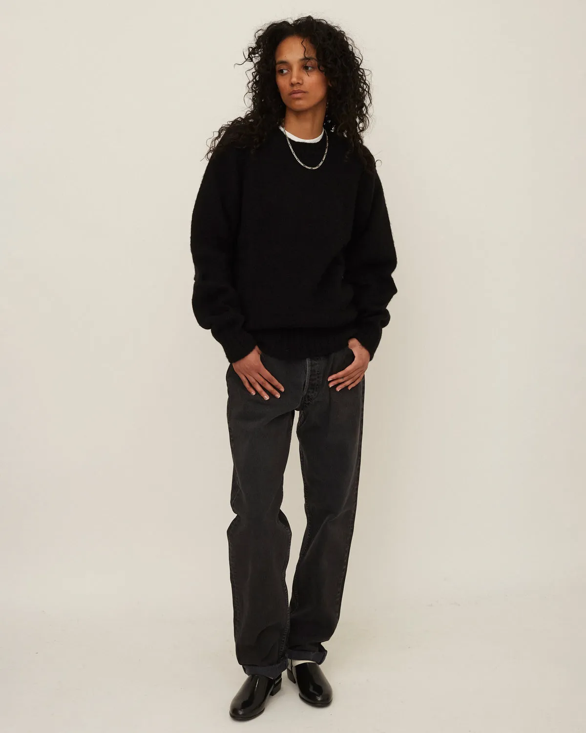 Brushed Shetland Sweater Crew Neck / Black