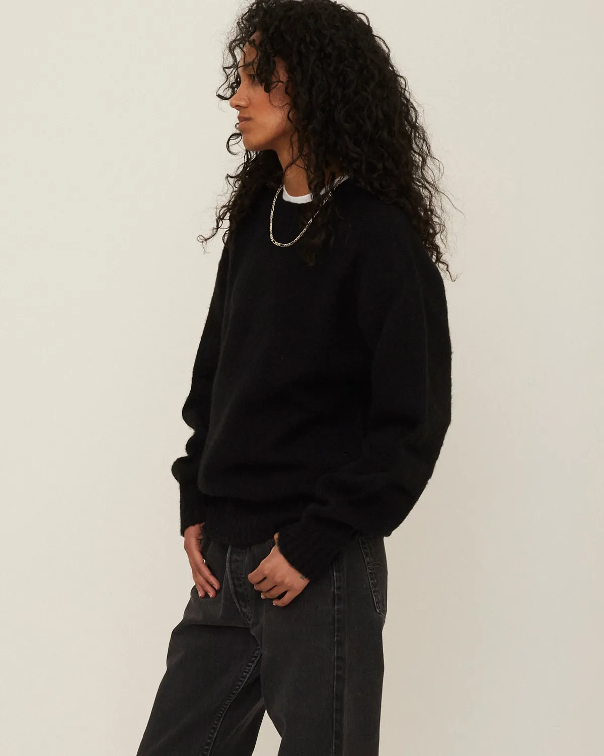 Brushed Shetland Sweater Crew Neck / Black