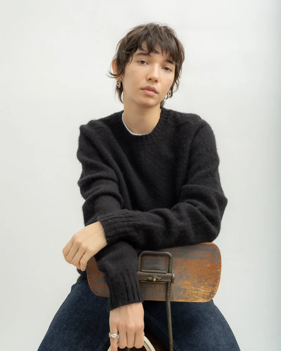 Brushed Shetland Sweater Crew Neck / Black