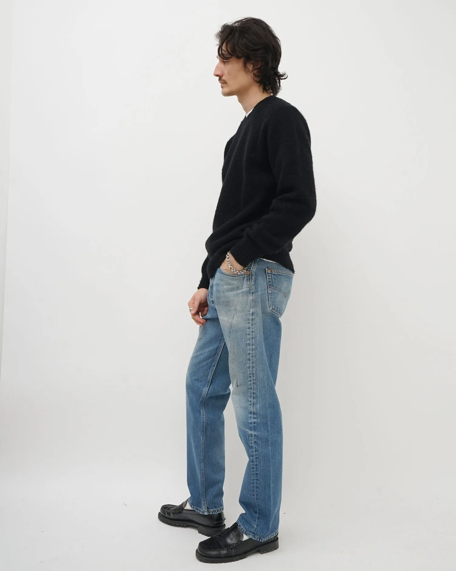 Brushed Shetland Sweater Crew Neck / Black