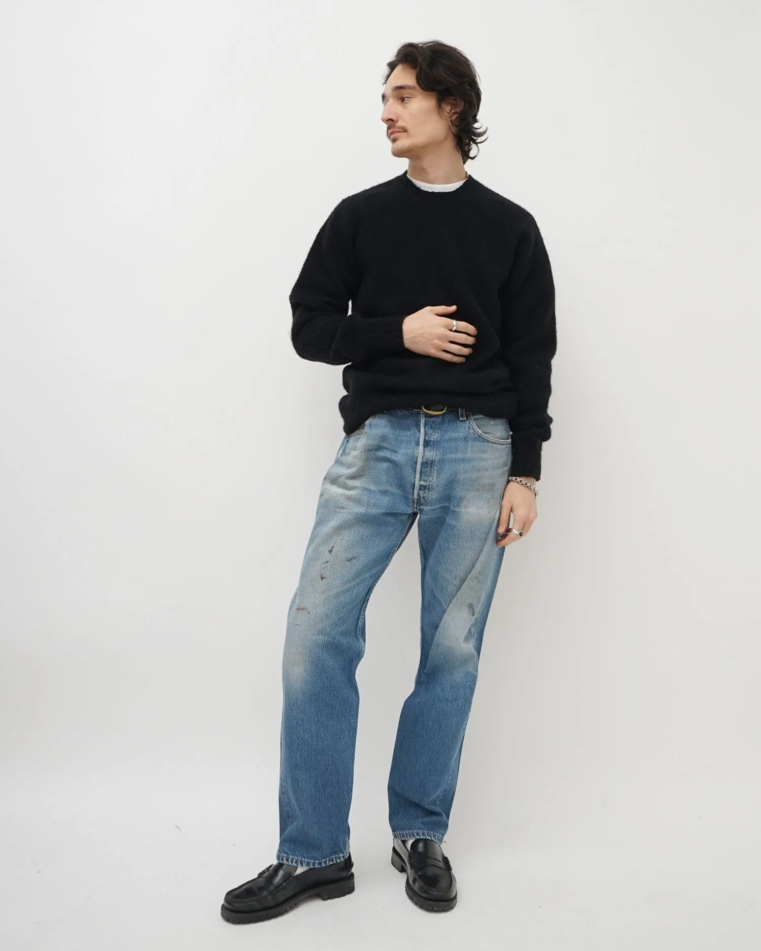 Brushed Shetland Sweater Crew Neck / Black