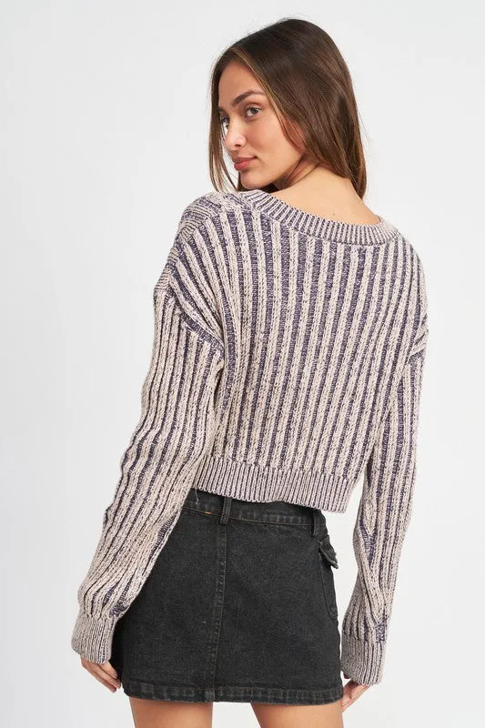 Contrasted Cable Knit Sweater Top