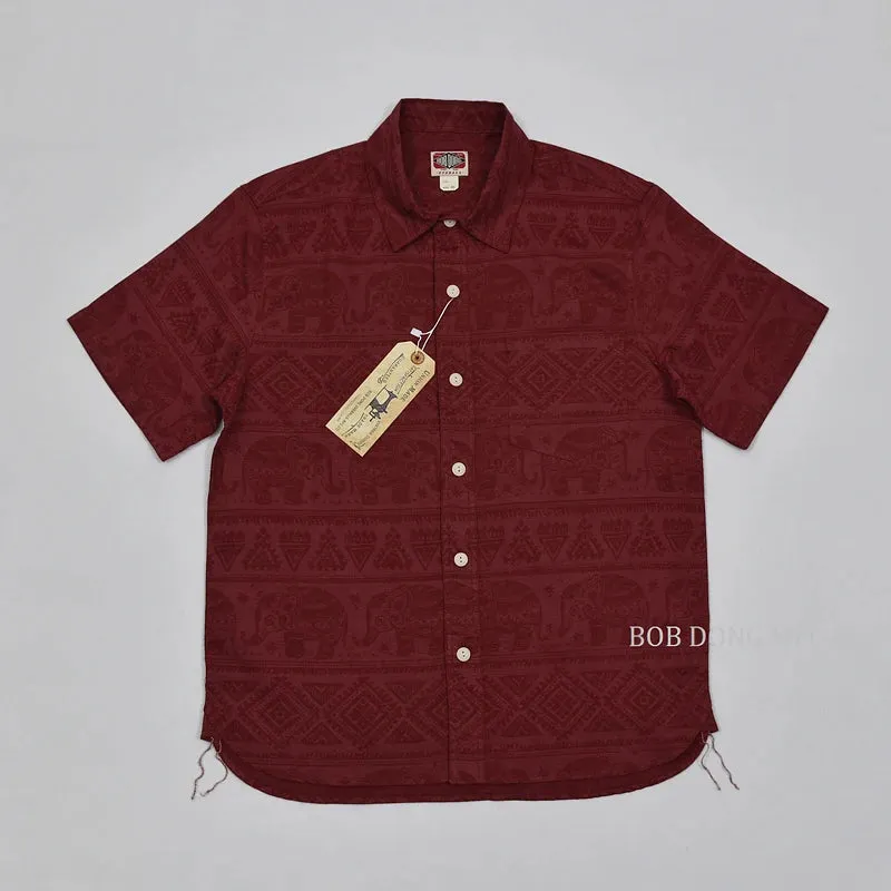 Cotton Flax Elephant Pat Retro Short Sleeve Shirts