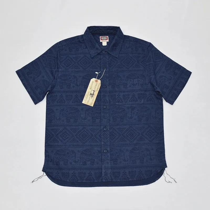 Cotton Flax Elephant Pat Retro Short Sleeve Shirts