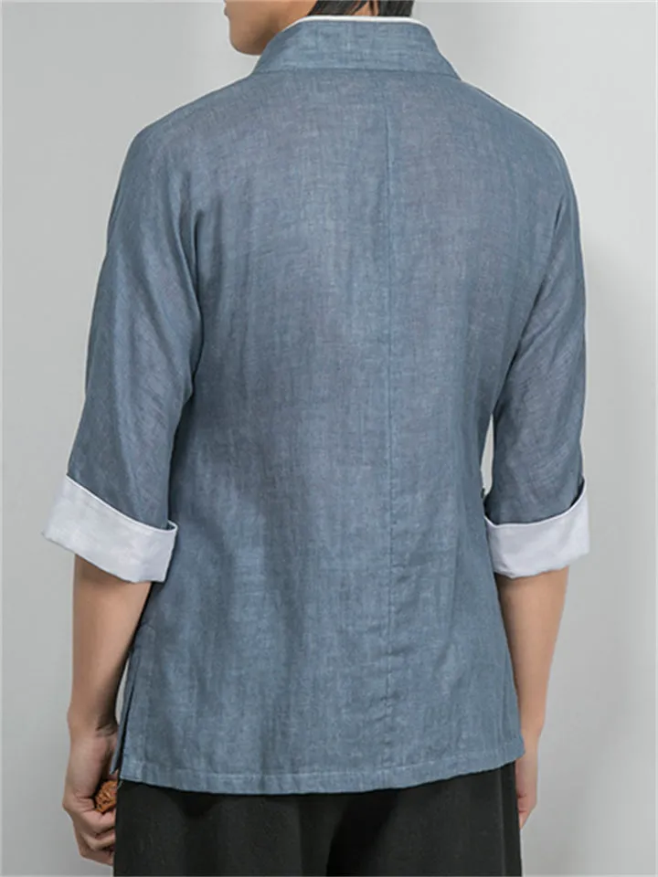 Cotton Linen Half Sleeve Lace-up Shirts