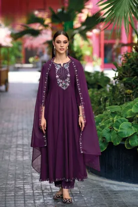 Elegant Purple Color Softy Viscose Salwar Suits With Embroidery Work For Women