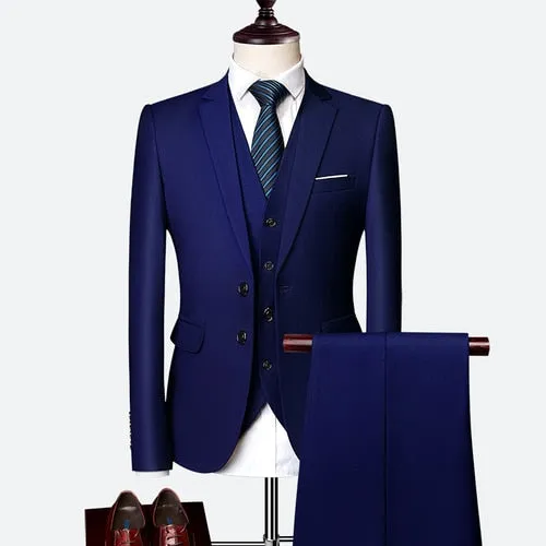 Formal Prom Business Slim Fit Suits Set Jacket, Pants & Vest