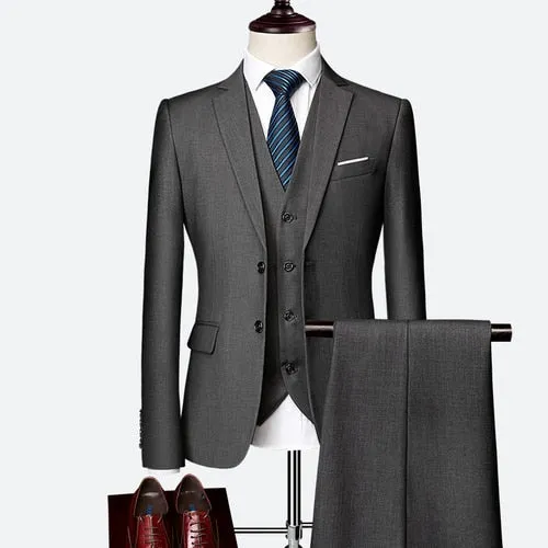 Formal Prom Business Slim Fit Suits Set Jacket, Pants & Vest