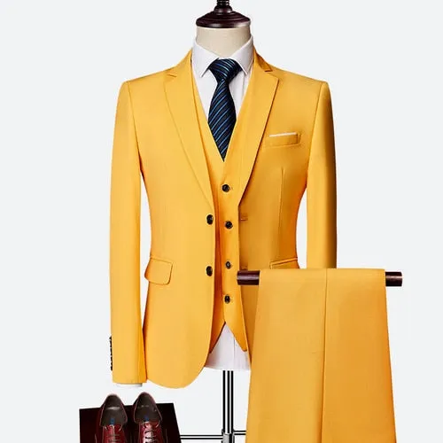 Formal Prom Business Slim Fit Suits Set Jacket, Pants & Vest