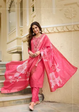 Gorgeous Pink Color  Hand Work Salwar Suits With Dupatta Set For Women