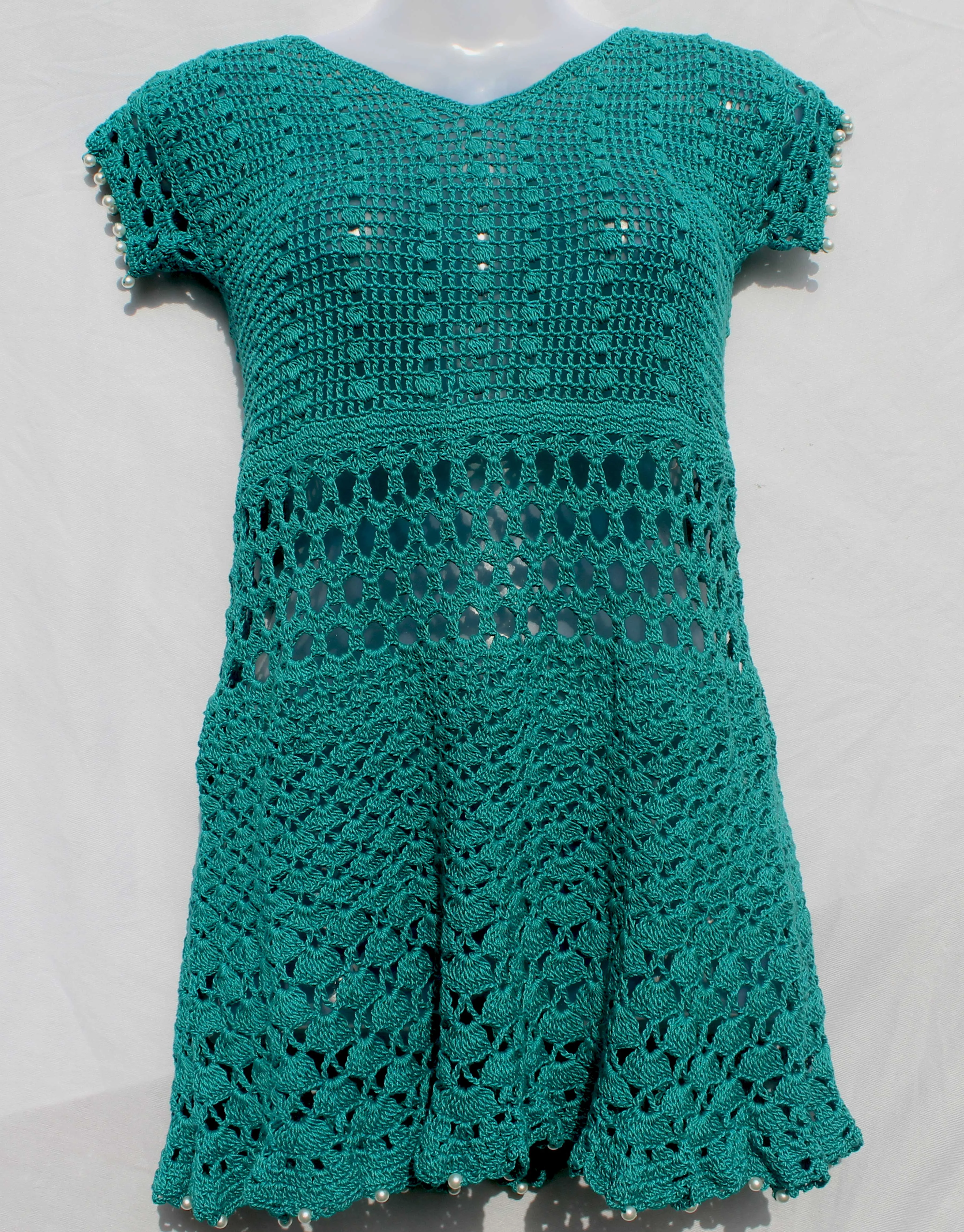 GraminArts Thread Crochet beautiful green color design with moti for girls