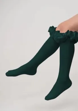 Green Ruffle Knee School Socks