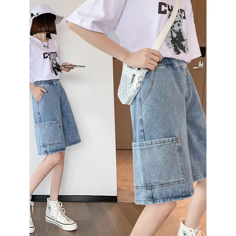 Loose-Fit Straight Workwear Wide-Leg Slimming Simplicity Denim Shorts