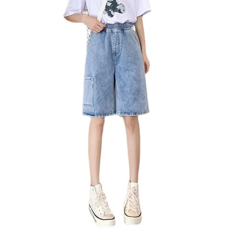 Loose-Fit Straight Workwear Wide-Leg Slimming Simplicity Denim Shorts