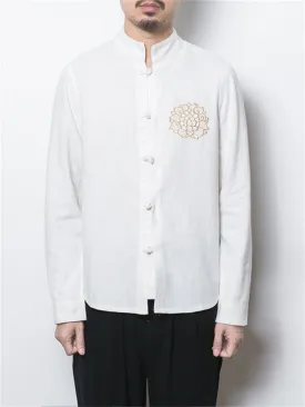 Lotus Embroidery Pattern Linen Shirts