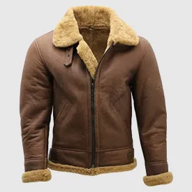 Men’s Brown B3 Shearling Sheepskin WW 2 Bomber Leather Flying Aviator Jacket