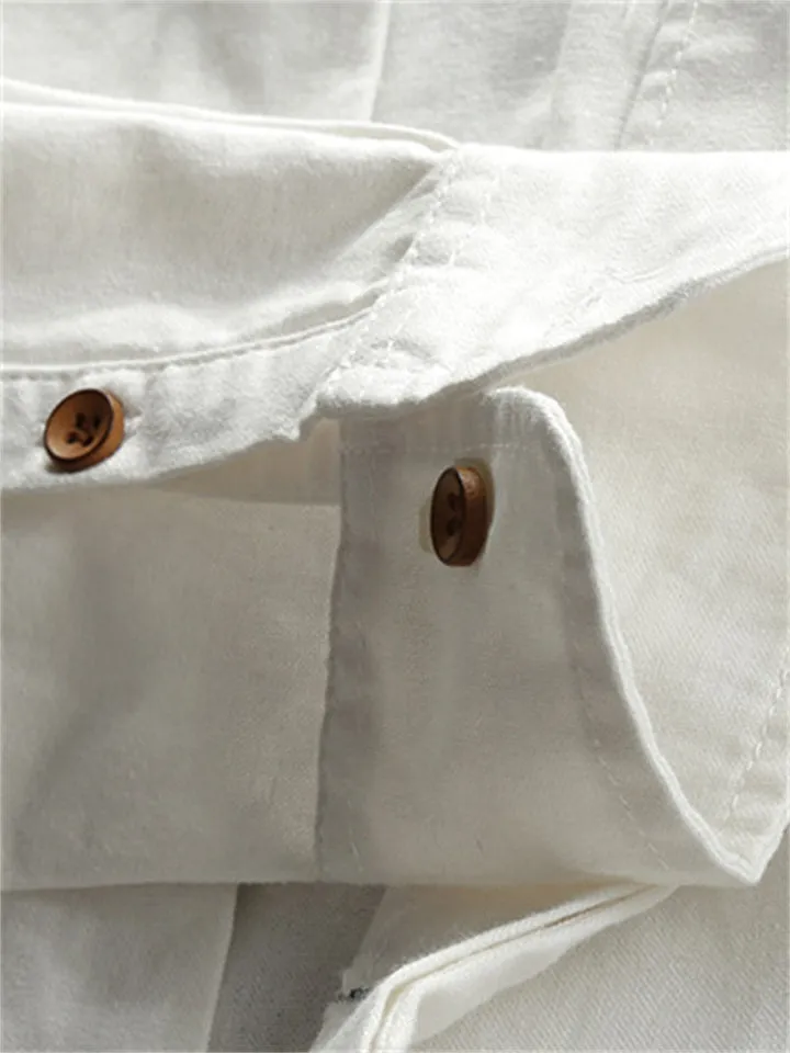 Men's Casual Stand Collar Button Up Cotton Linen Shirts