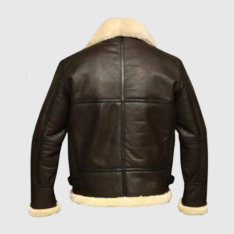 New High Premium Quality B3 Brown Bomber Aviator Genuine Sheepskin Leather Jacket for Men Fur Shearling Handmade