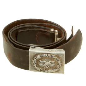 Original German WWII EM/NCO Luftwaffe Paratrooper Pebbled "Droop Tail" Eagle Aluminum Buckle with Leather Belt