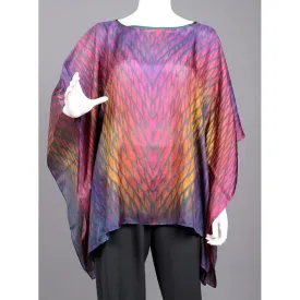 Shibori Silk Poncho SY303 in Pinks Purples Yellows and Blues by Cathayana