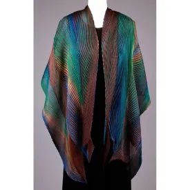 Shibori Silk Shawl SA-514 in Brown, Turquoise and Gold by Cathayana