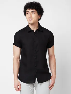 Spykar Black SOLID HALF SLEEVE Shirt For Men