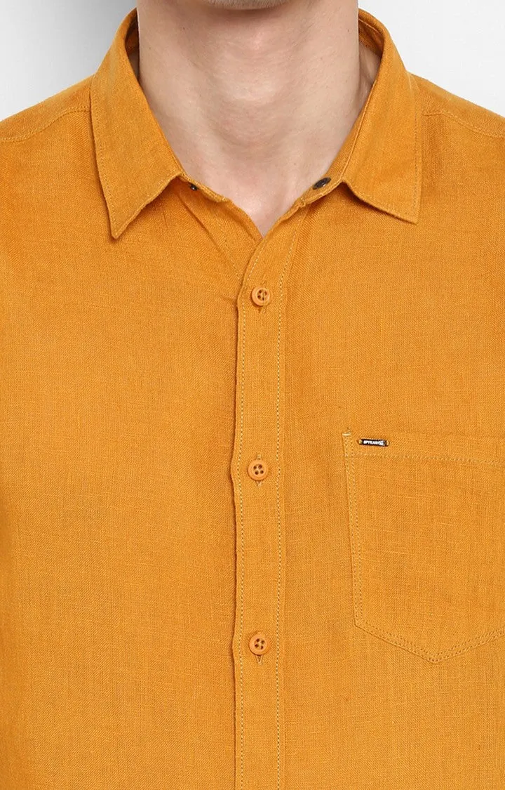 Spykar Men'S Yellow Linen Solid Casual Shirts