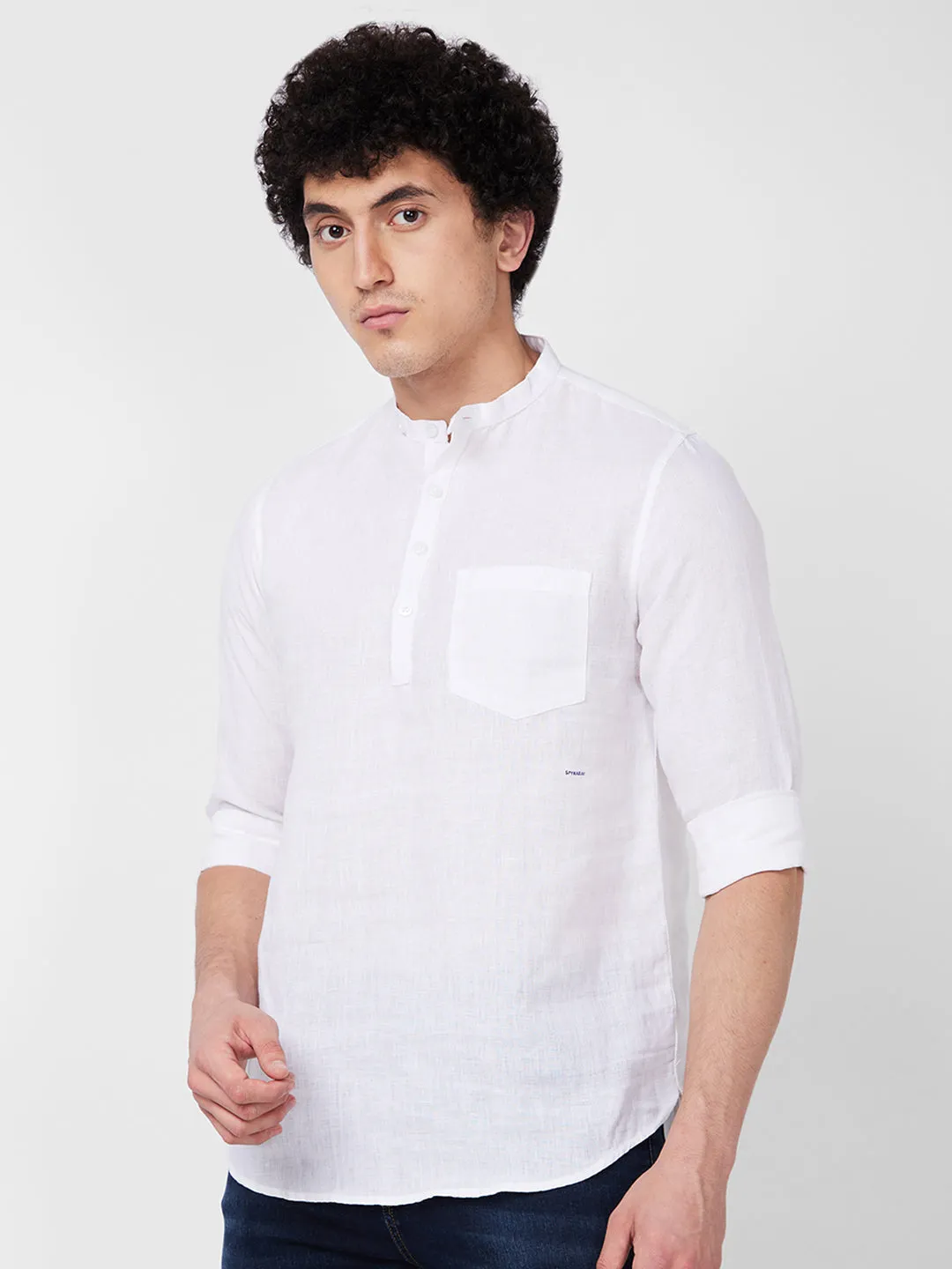 Spykar White SOLID FULL SLEEVE Shirt For Men