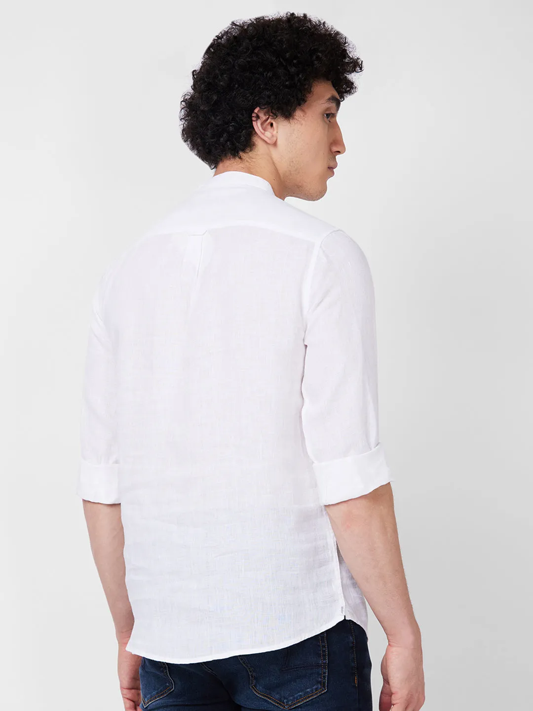 Spykar White SOLID FULL SLEEVE Shirt For Men