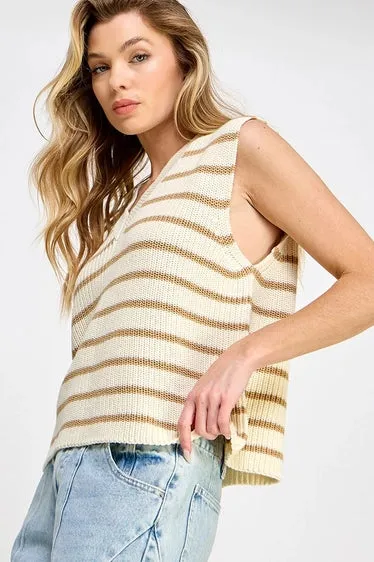 Strip Knit Vest Tops