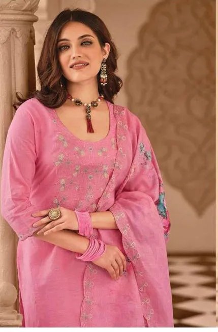 Stunning Pink Color Designer Embroidered Salwar With Fancy Printed Dupatta