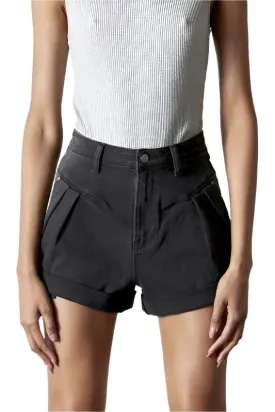 TEEK - Black High Rise Roll Up Denim Shorts