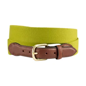 Textured Grass Green Belgian Surcingle Leather Tab Belt