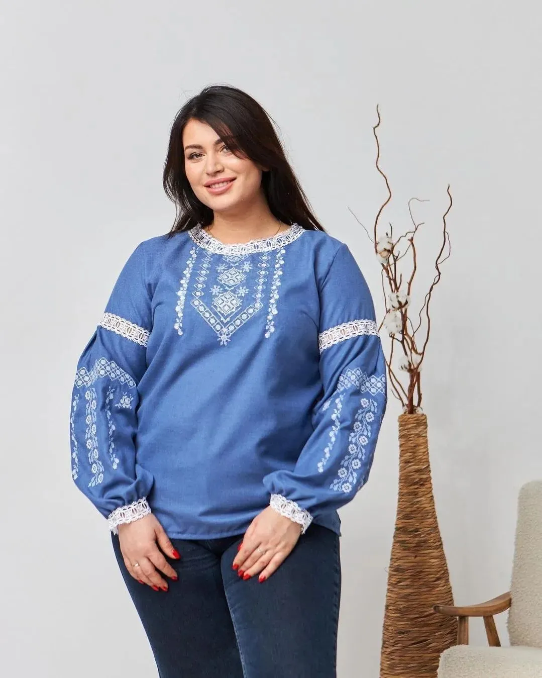 Ukrainian embroidered blouse plus size