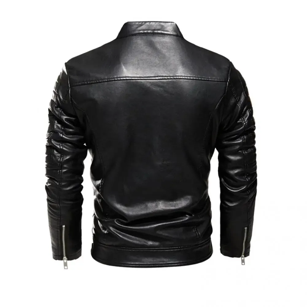 Wiaofellas  -  Autumn Winter PU Leather Jacket Men Stand Collar Motorcycle Jackets Slim Fashion Streetwear Moto Biker Leather Suede Outerwear