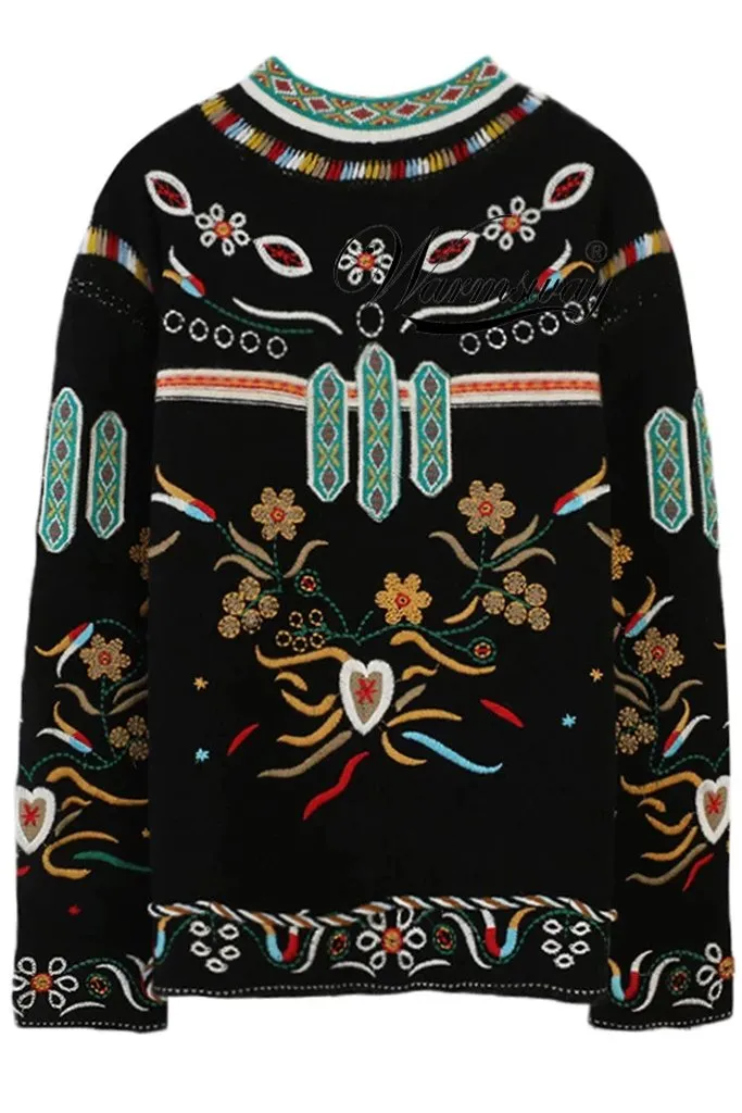 Zabela Black Sweater with Embroidery