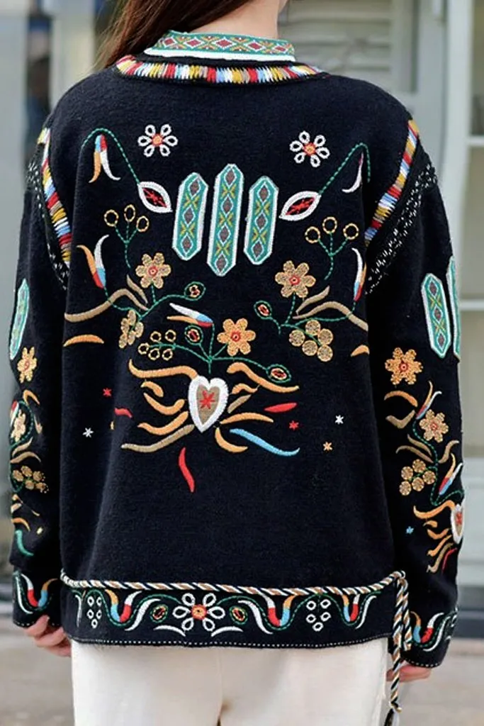 Zabela Black Sweater with Embroidery